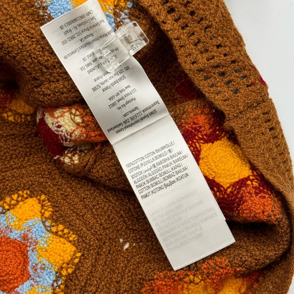 🆕 FARM Rio 🧿 NWOT Brown Crochet Knit Patchwork Button Up Cardigan, Sz L - Picture 16 of 16